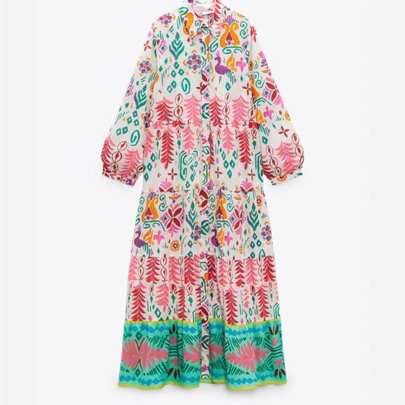 Zara Multicolor Otomi Floral Print Oversized Shirt Dress - Picture 2 of 9